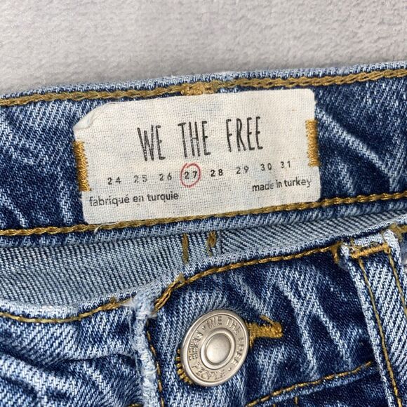 We The Free Women’s 27 Cropped Distressed Jeans Medium Wash Button Fly Raw Hem - Picture 6 of 10